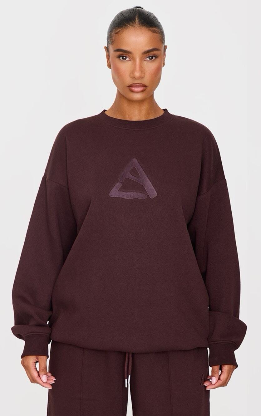 NWT PLT Dark Chocolate Embroidered LA Sweatshirt Oversize New Large
